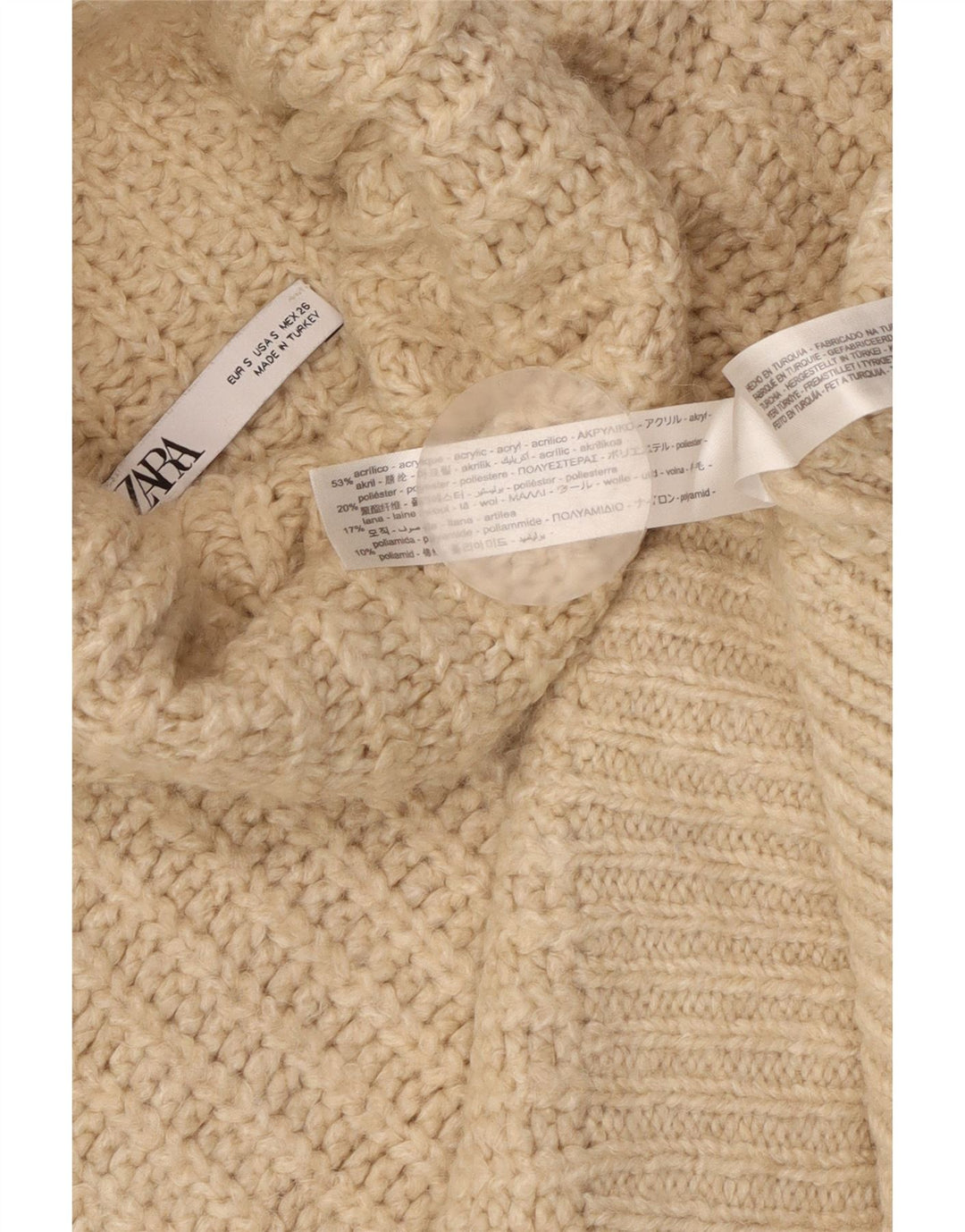 Maglione corto girocollo oversize da donna Zara UK 10 piccolo Beige