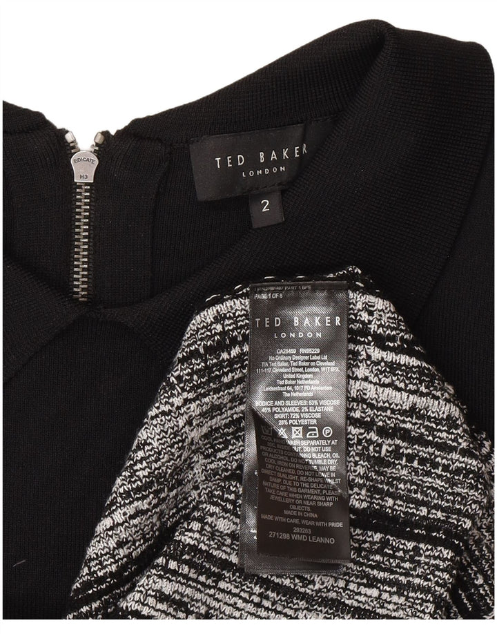 Abito basic da donna a maniche lunghe Ted Baker taglia 2 piccolo in viscosa a quadri neri