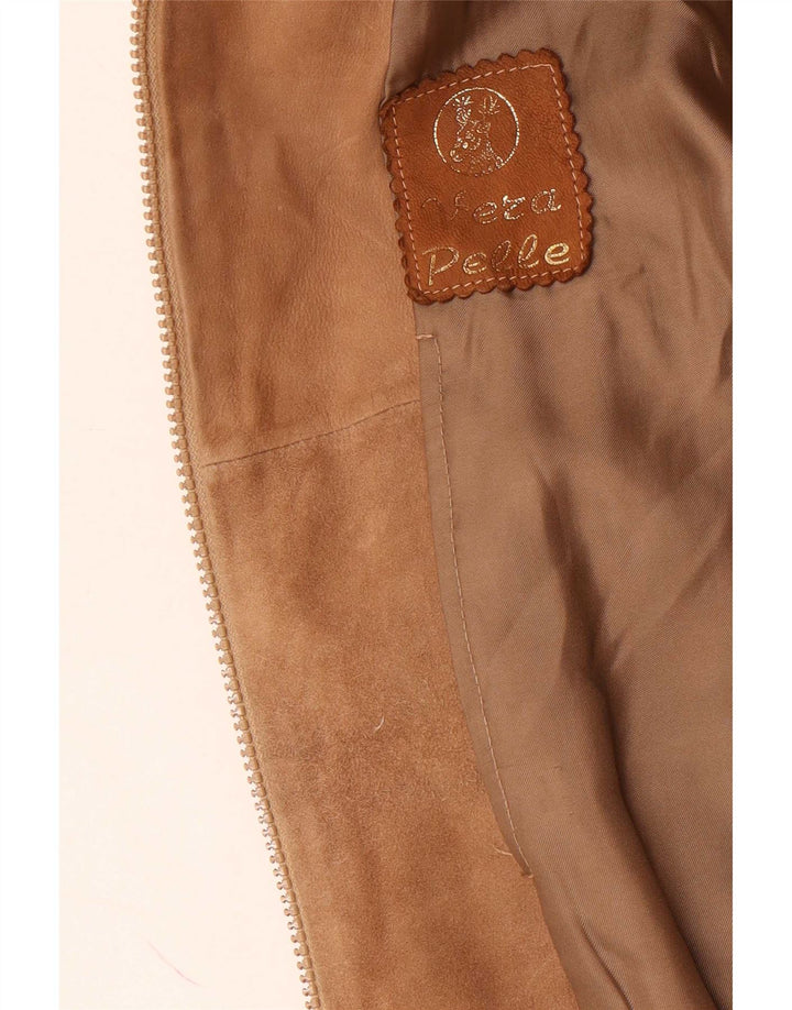 Giubbotto bomber in pelle scamosciata vintage da uomo UK 36 piccolo retrò in pelle marrone