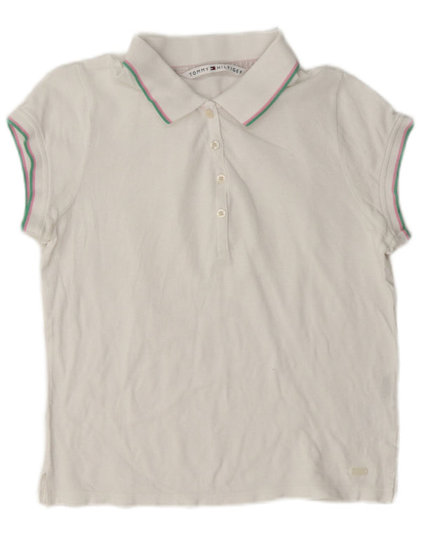Polo corta da donna Tommy Hilfiger UK 14 grande cotone bianco