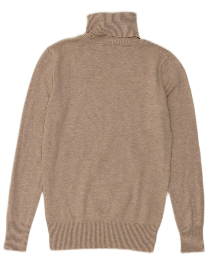 Maglione maglione vintage da donna con collo alto IT 40 piccolo beige screziato