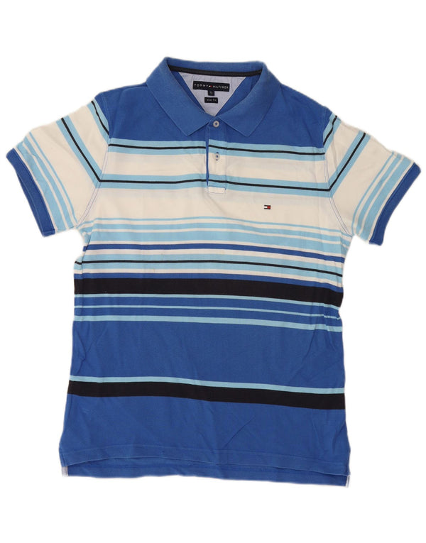 Polo slim fit da uomo Tommy Hilfiger XL in cotone a righe blu