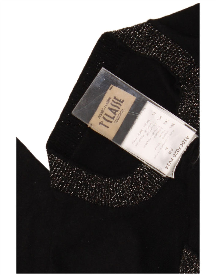 ALVIERO MARTINI Maglione girocollo con grafica da donna IT 40 piccolo nero