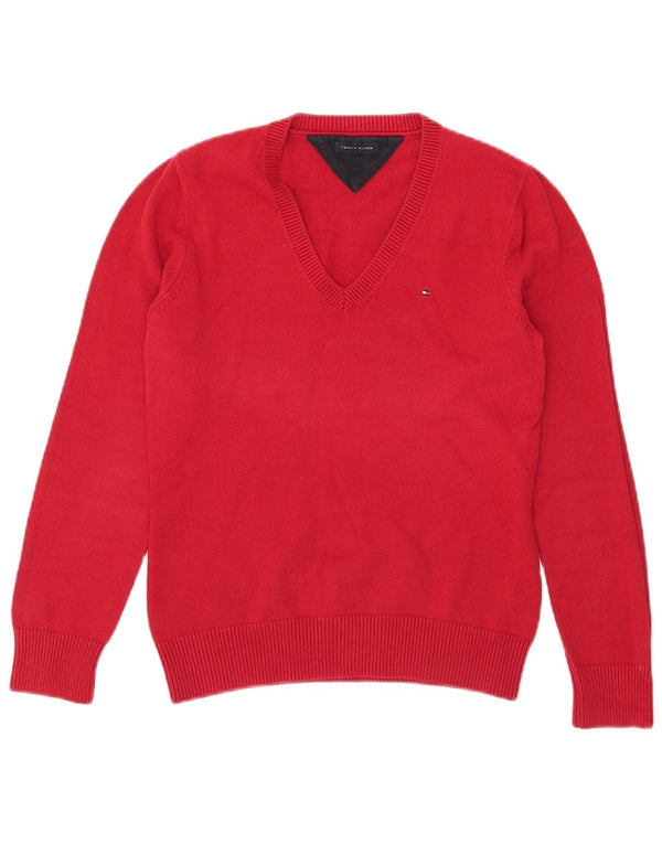 Maglione maglione con scollo a V da donna Tommy Hilfiger UK 14 grande cotone rosso