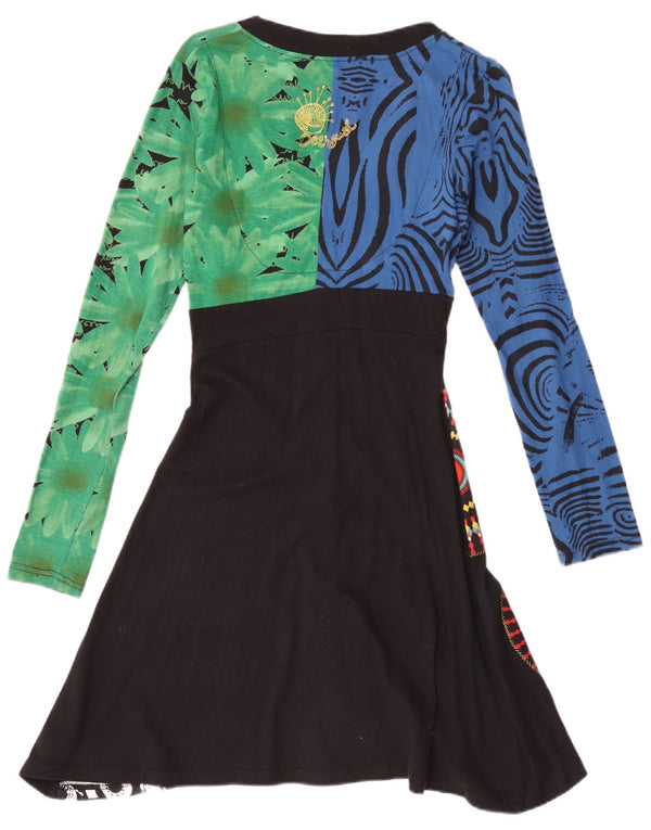Desigual Abito da donna a maniche lunghe a linea A UK 12 Medio Nero geometrico