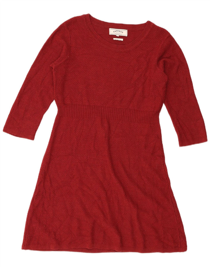 Abito maglione da donna con maniche a 3/4 Fat Face UK 12 Acrilico rosso medio