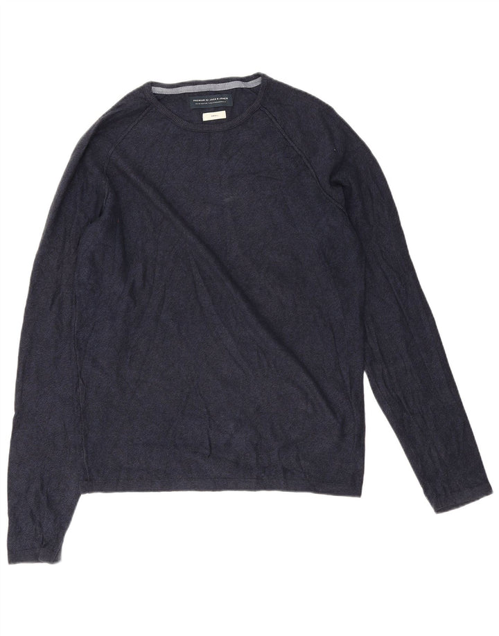 Jack & Jones Top da uomo a maniche lunghe piccolo in cotone blu navy