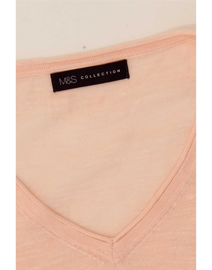 Maglione da donna Marks & Spencer con scollo a V trasparente UK 14 Rosa medio