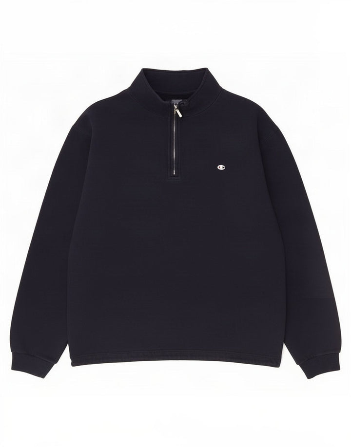 Felpa Champion da uomo con zip e collo, maglione grande, blu navy