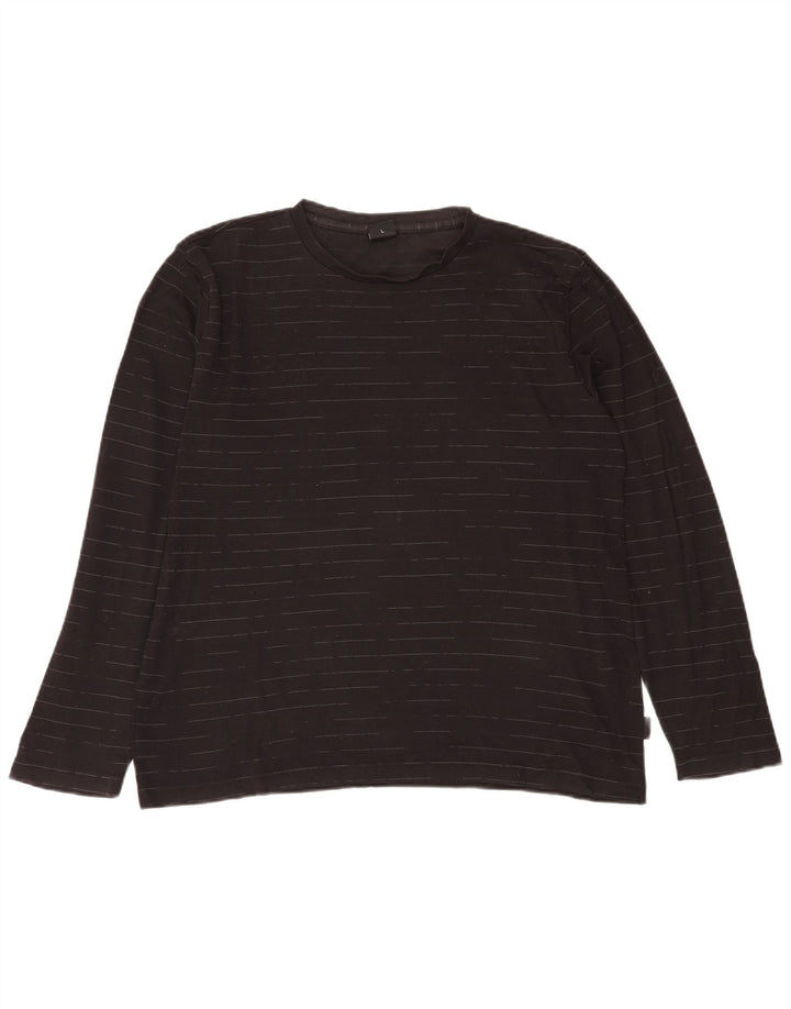 Top HUGO BOSS da uomo a maniche lunghe in cotone gessato nero grande