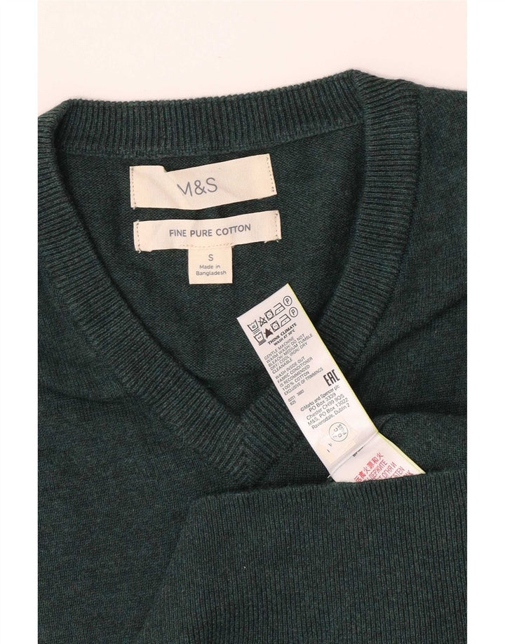 Maglione da uomo con scollo a V Marks & Spencer piccolo in cotone verde