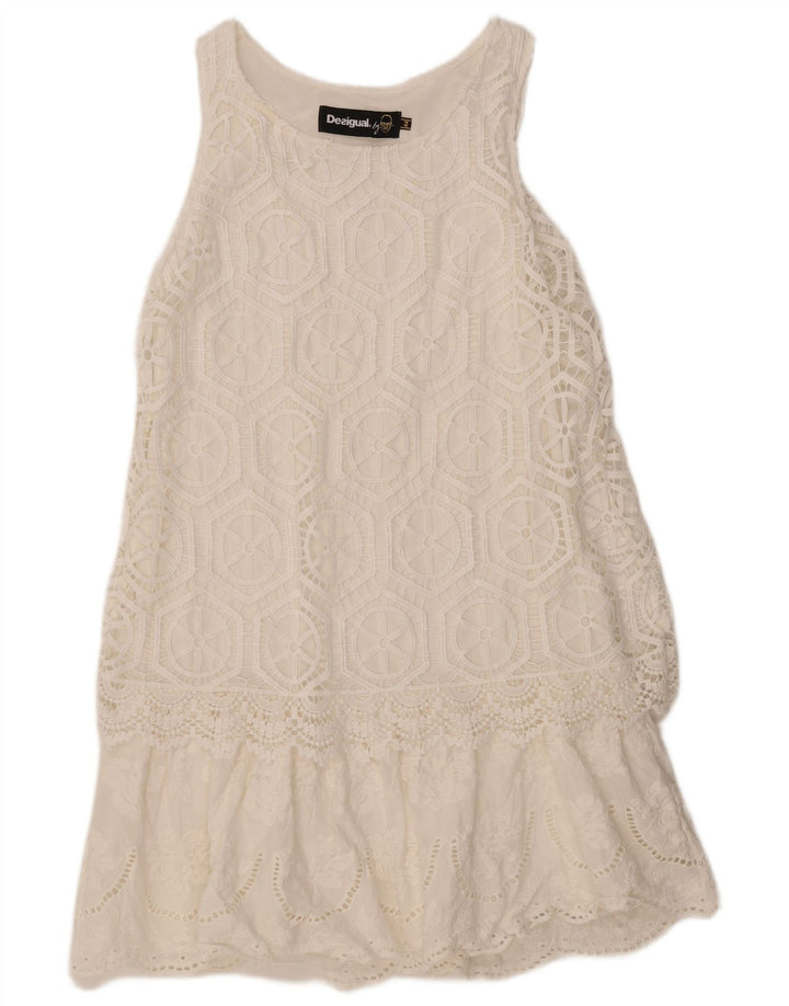 DESIGUAL Womens Sleeveless Basic Dress EU 44 XL White Floral Polyester