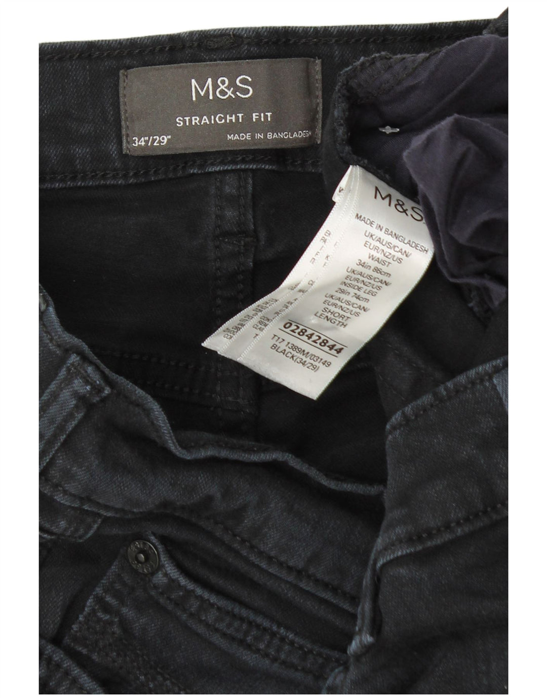 Jeans dritti da uomo Marks & Spencer W34 L29 cotone blu navy