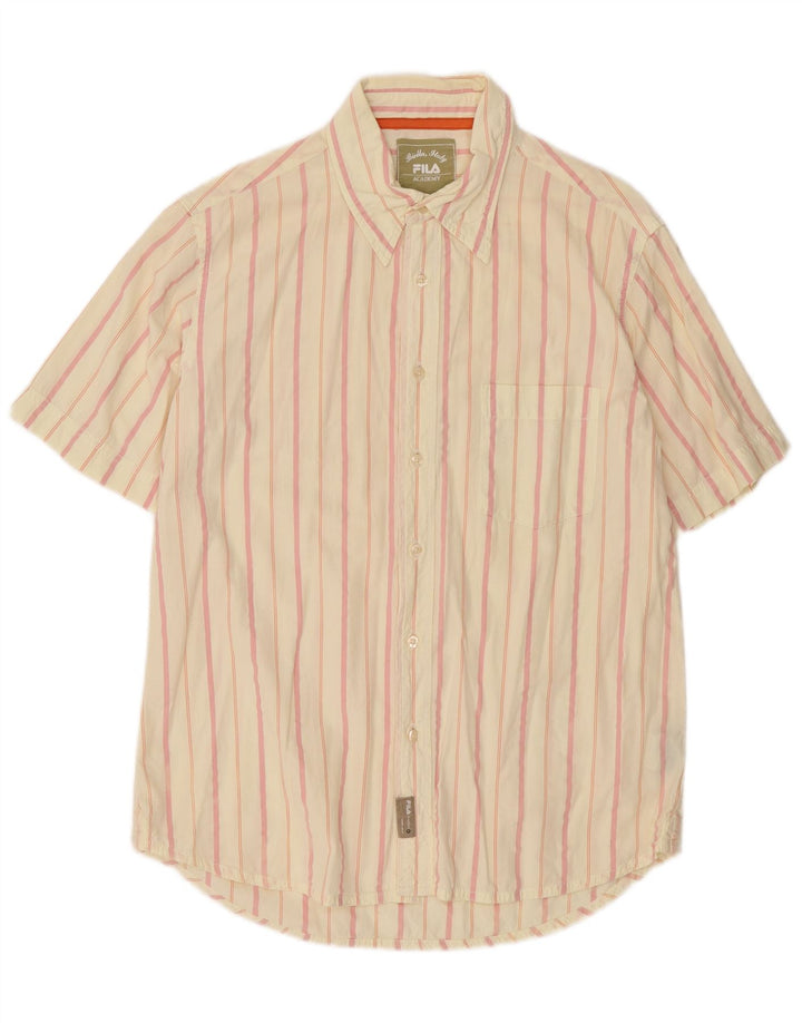 Camicia Fila da uomo a maniche corte in cotone a righe bianco sporco medio
