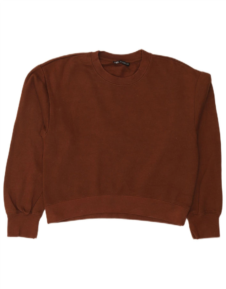 Felpa corta da donna Zara UK 10 piccola poliestere marrone