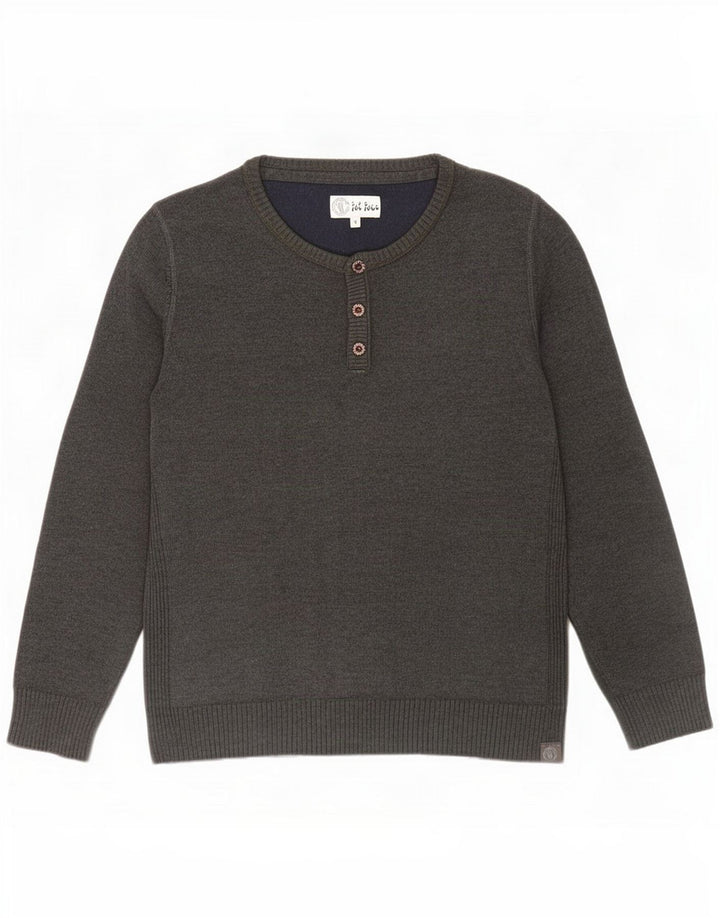 Maglione da uomo con collo abbottonato Fat Face in cotone grigio medio