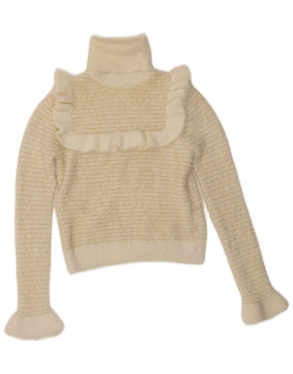 Maglione Zara da donna con collo alto e volant sul davanti, UK 10, piccolo a righe bianche