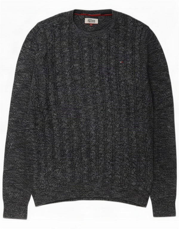 Tommy Hilfiger Uomo Maglione girocollo girocollo in cotone puntinato grigio grande