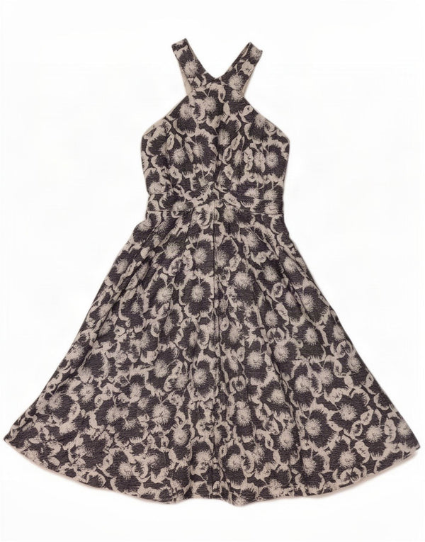 Abito scampanato da donna Karen Millen UK 10 piccolo in viscosa floreale blu navy