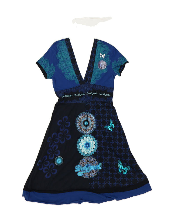 DESIGUAL Abito a trapezio da donna UK 14 Grande floreale blu