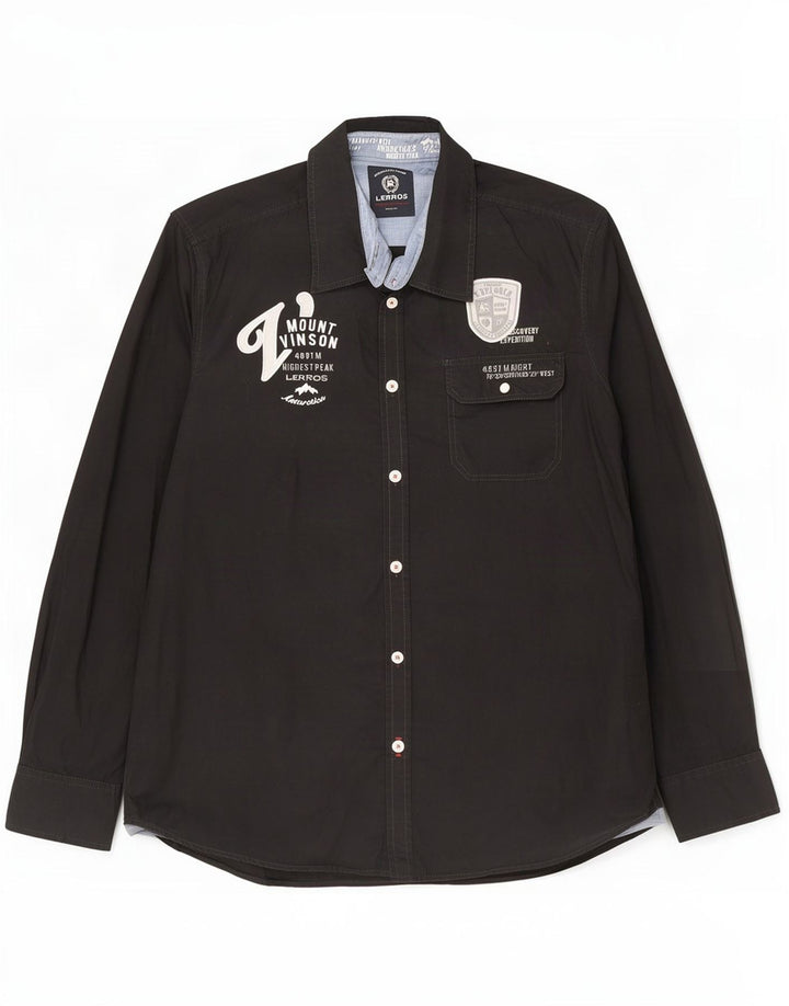 Camicia grafica da uomo Lerros grande in cotone nero