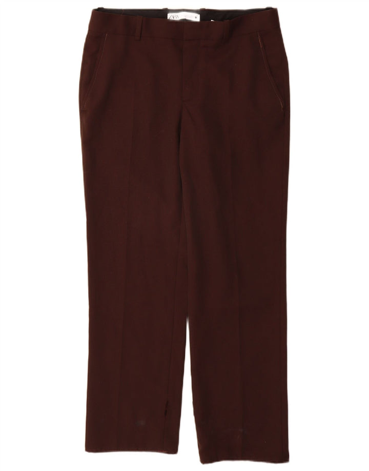 Pantaloni chino dritti da donna Zara piccoli W26 L28 poliestere marrone