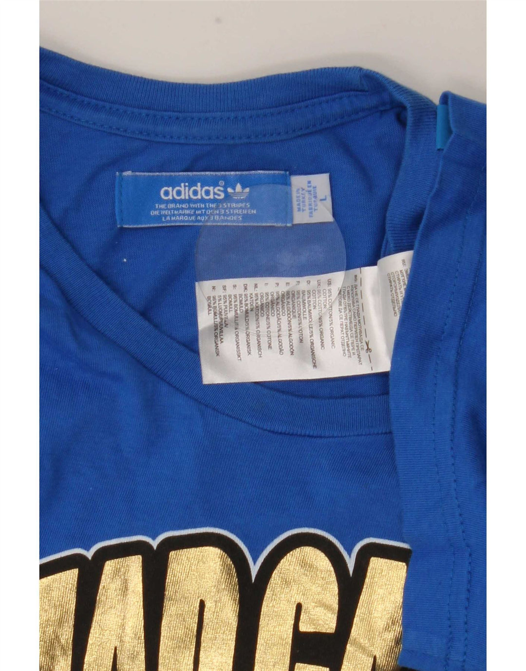 T-shirt grafica da uomo Adidas Top grande in cotone blu