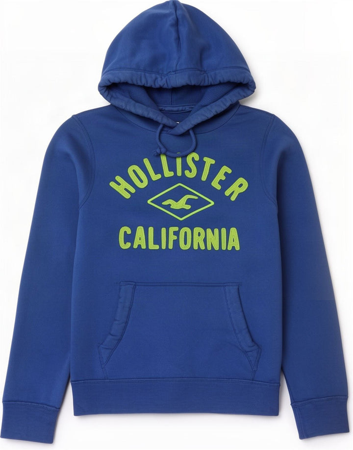 Maglione con cappuccio grafico da uomo Hollister in cotone blu medio