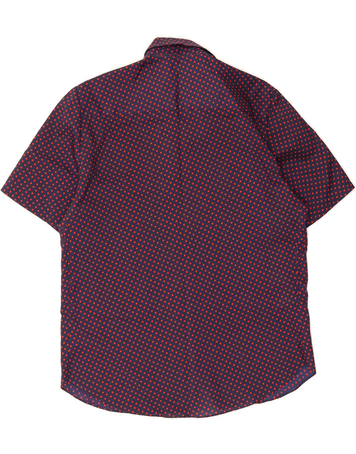 VINTAGE Womens Short Sleeve Shirt IT 52 2XL Navy Blue Spotted Vintage Vintage and Second-Hand Vintage from Messina Hembry 