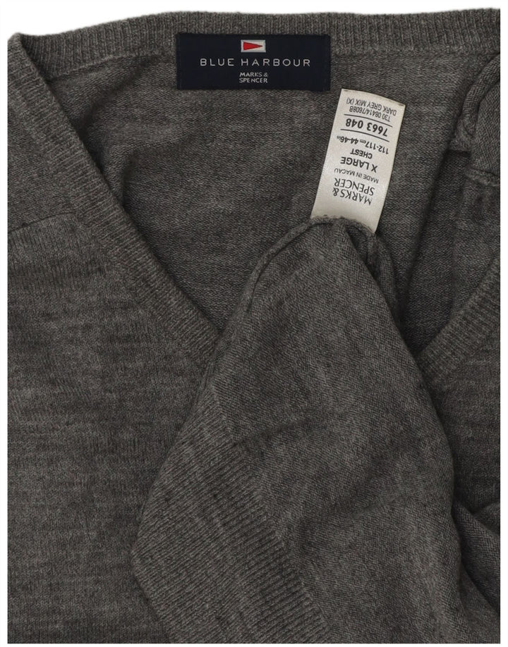 Maglione maglione con scollo a V blu Harbour da uomo Marks & Spencer XL grigio chiazzato