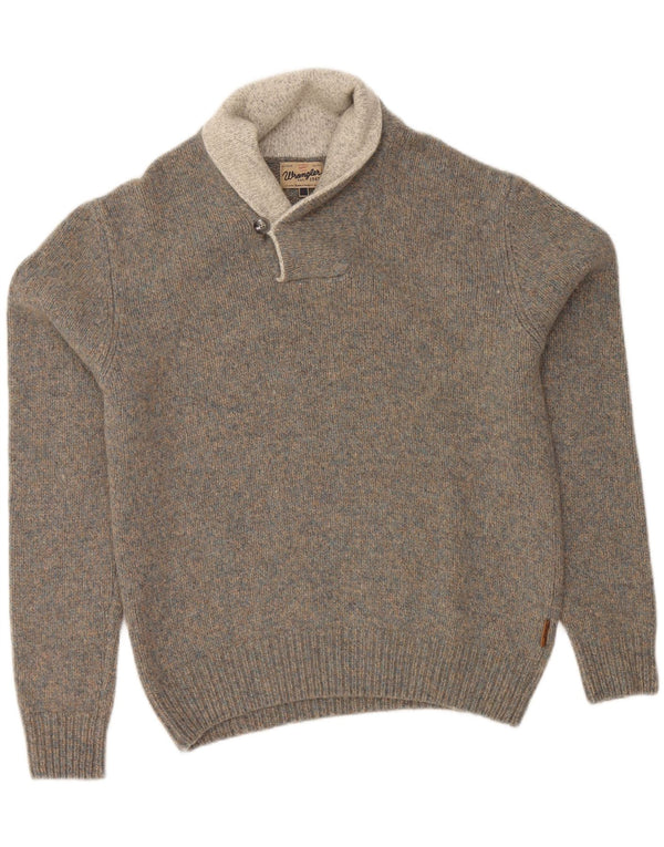 Wrangler Boys Shawl Neck Jumper Sweater 15-16 Years XL Grey Flecked Wool