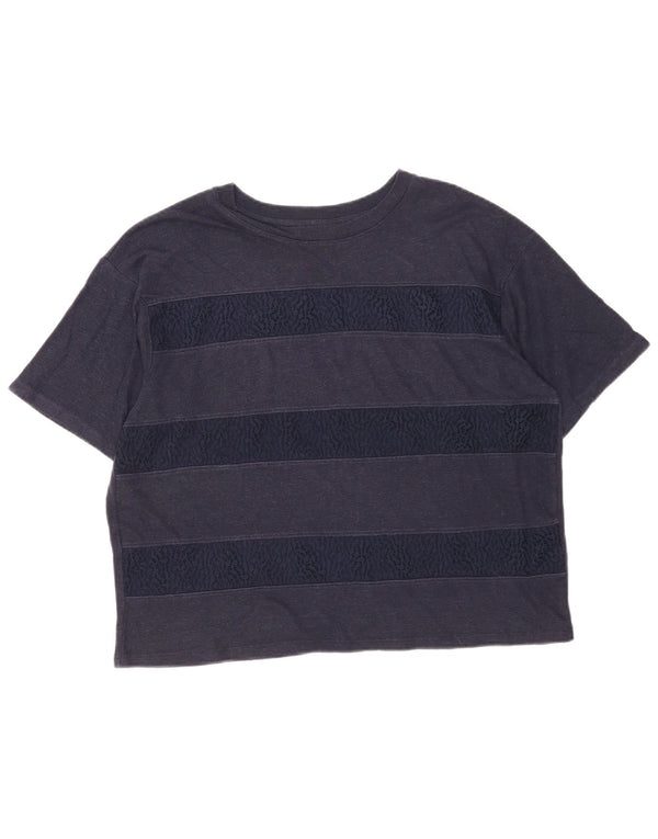 Marks & Spencer T-shirt corta da donna Top UK 14 Large Lino a righe blu navy