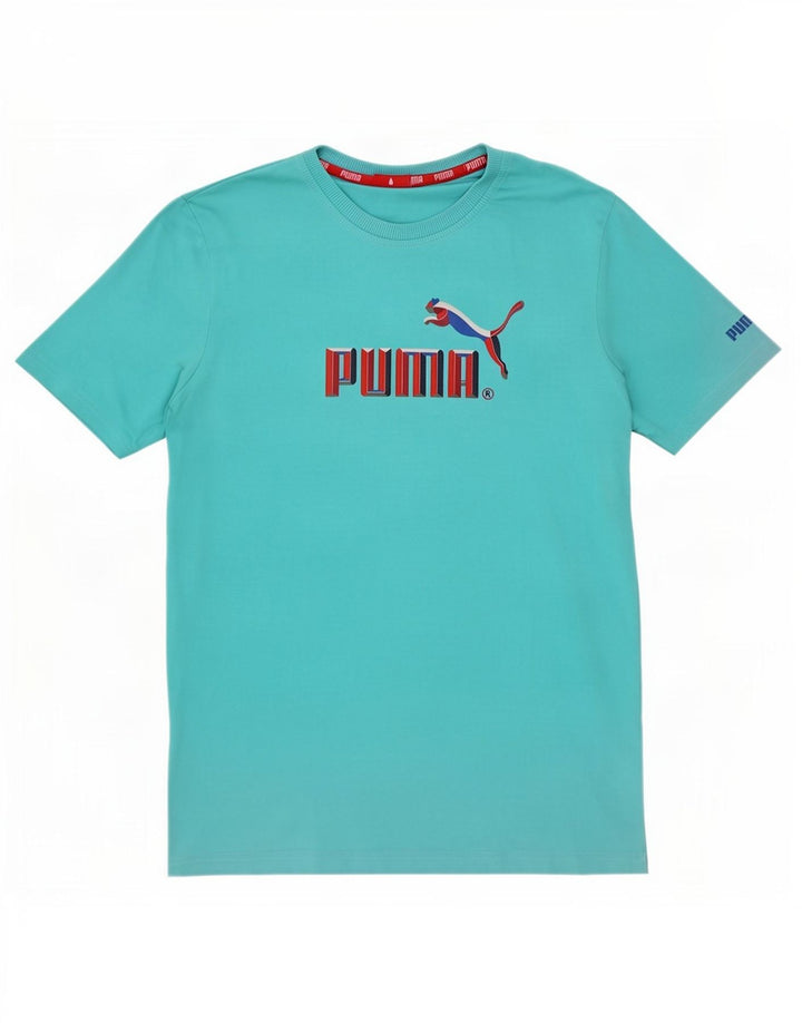 T-shirt grafica da uomo Puma Top in cotone blu medio