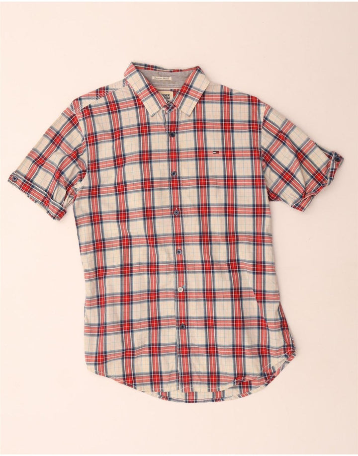 Camicia a maniche corte da uomo Tommy Hilfiger in cotone a quadri rossi piccoli