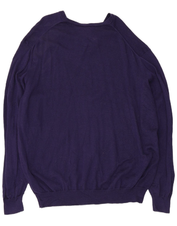 Maglione maglione da uomo con scollo a V Lacoste taglia 7 2XL lana vergine blu navy