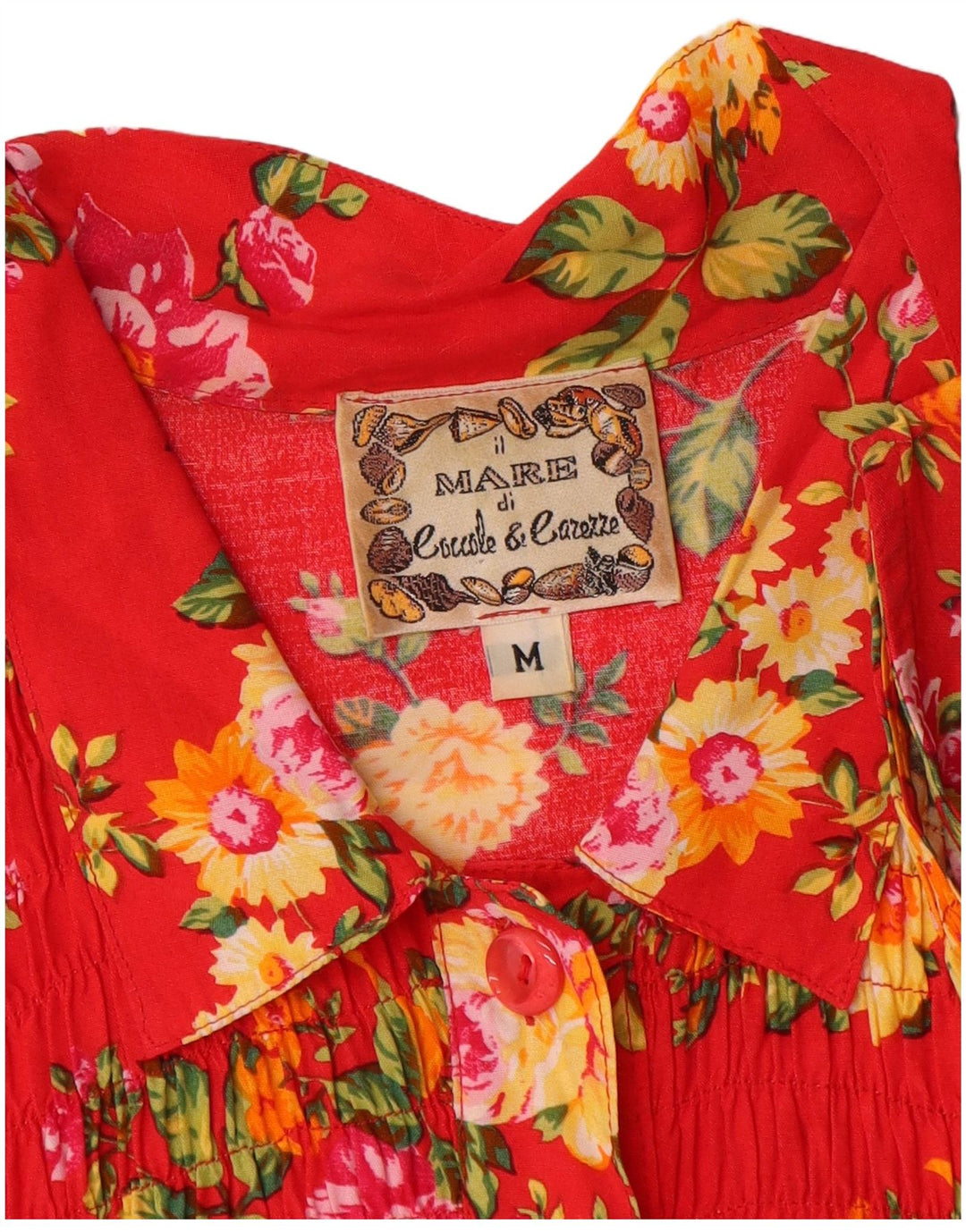 Abito a trapezio senza maniche da donna VINTAGE UK 12 rosso medio floreale