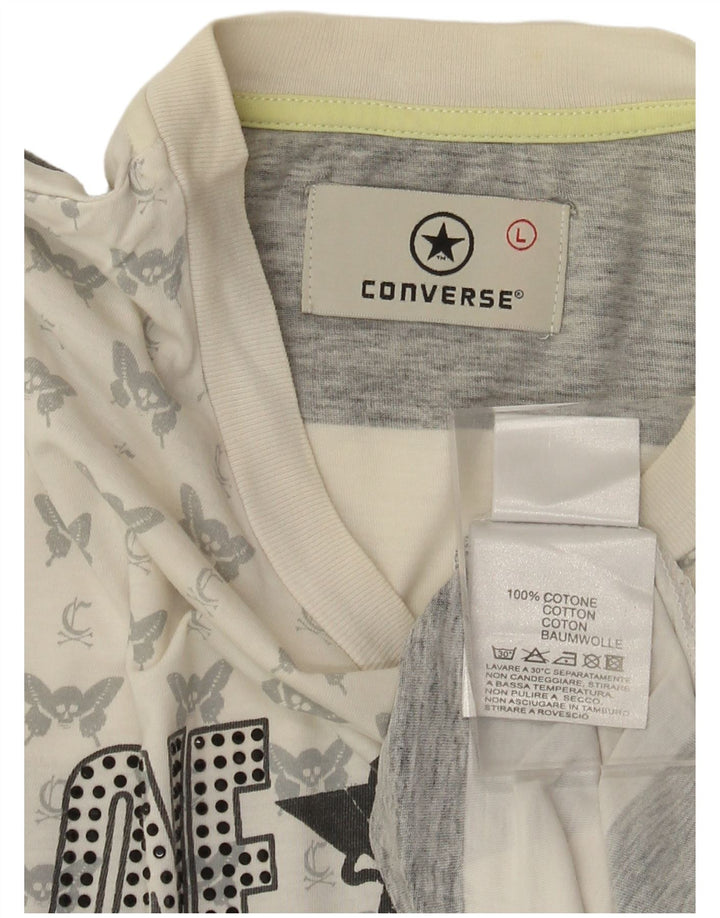 Converse T-shirt grafica da donna Top UK 16 Large White Striped Cotton