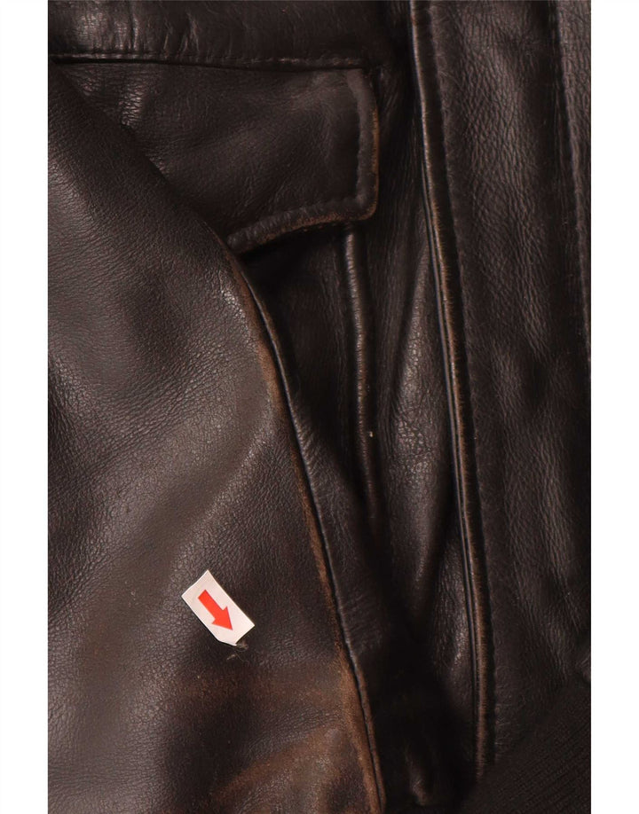Giacca in pelle militare vintage da uomo UK 42 XL nera