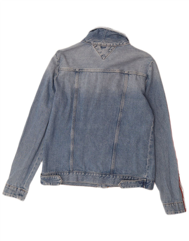 TOMMY HILFIGER Womens Graphic Denim Jacket UK 14 Large Blue Colourblock