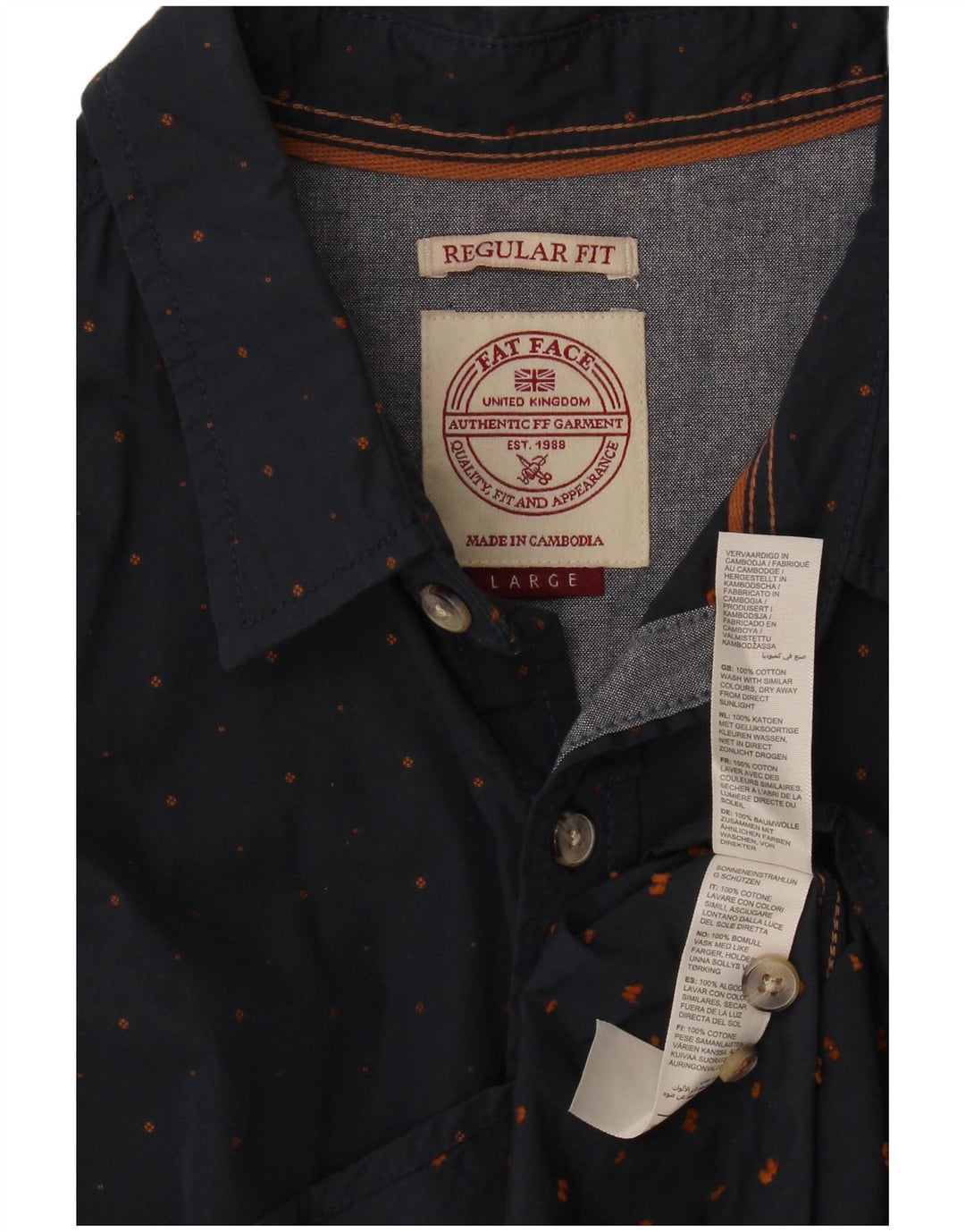 Camicia da uomo dalla vestibilità regolare Fat Face, grande, in cotone maculato blu navy