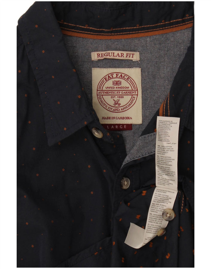 Camicia da uomo dalla vestibilità regolare Fat Face, grande, in cotone maculato blu navy