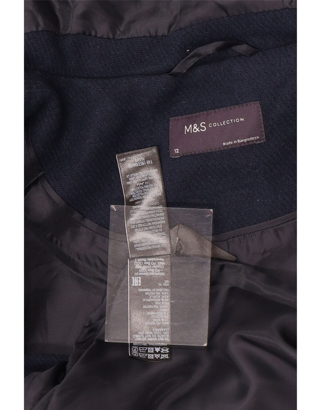 Montgomery con cappuccio da donna Marks & Spencer UK 12 medio in lana blu navy