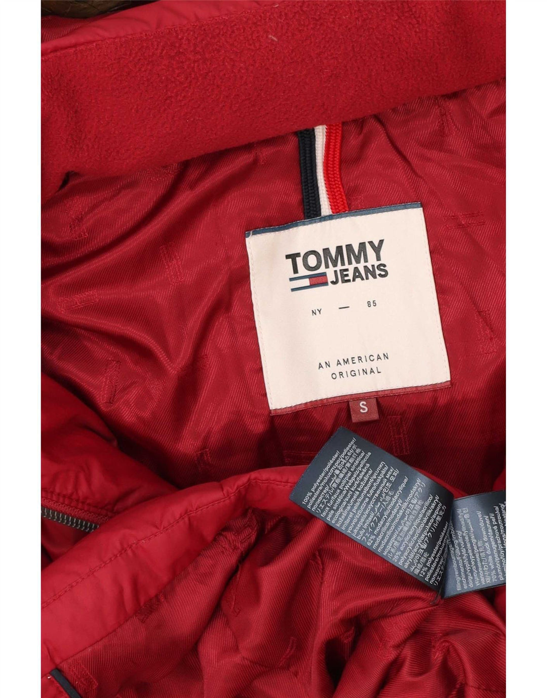 Giacca imbottita con cappuccio da donna Tommy Hilfiger UK 10 Small Poliestere rosso