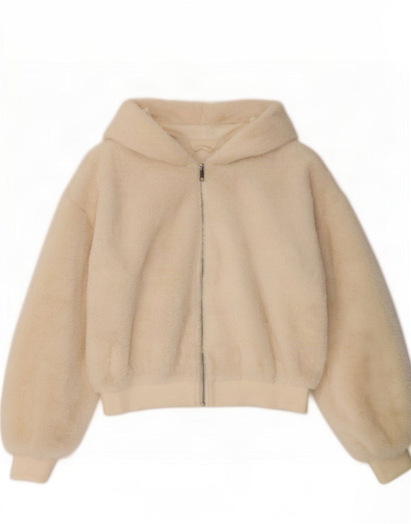 Topshop Bomber con cappuccio da donna con orsacchiotto UK 10 piccolo bianco sporco