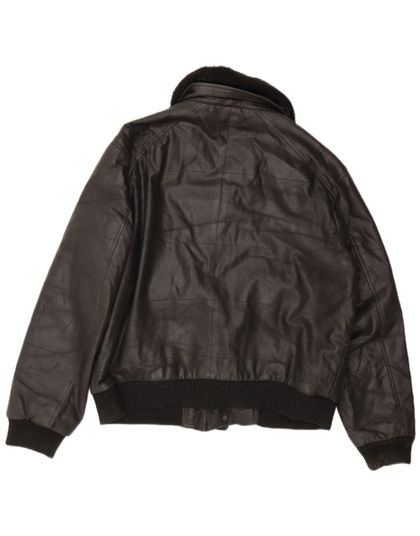 Giacca in pelle vintage da uomo IT 56 3XL Pelle nera