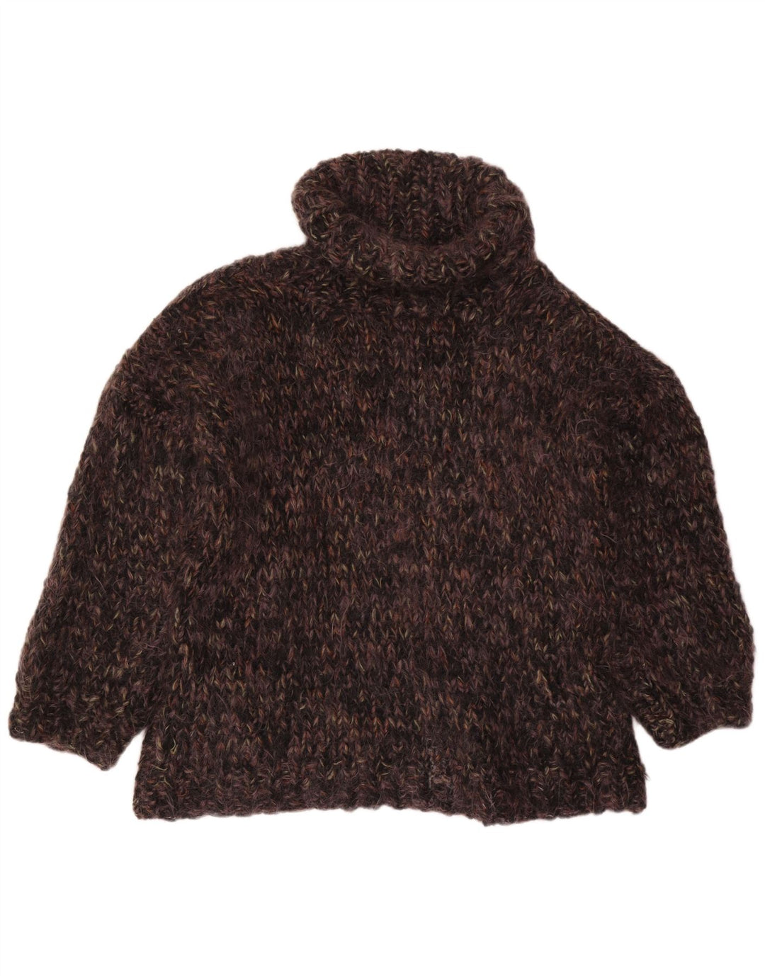 Maglione maglione oversize da donna VINTAGE con collo alto UK 22 3XL Marrone screziato