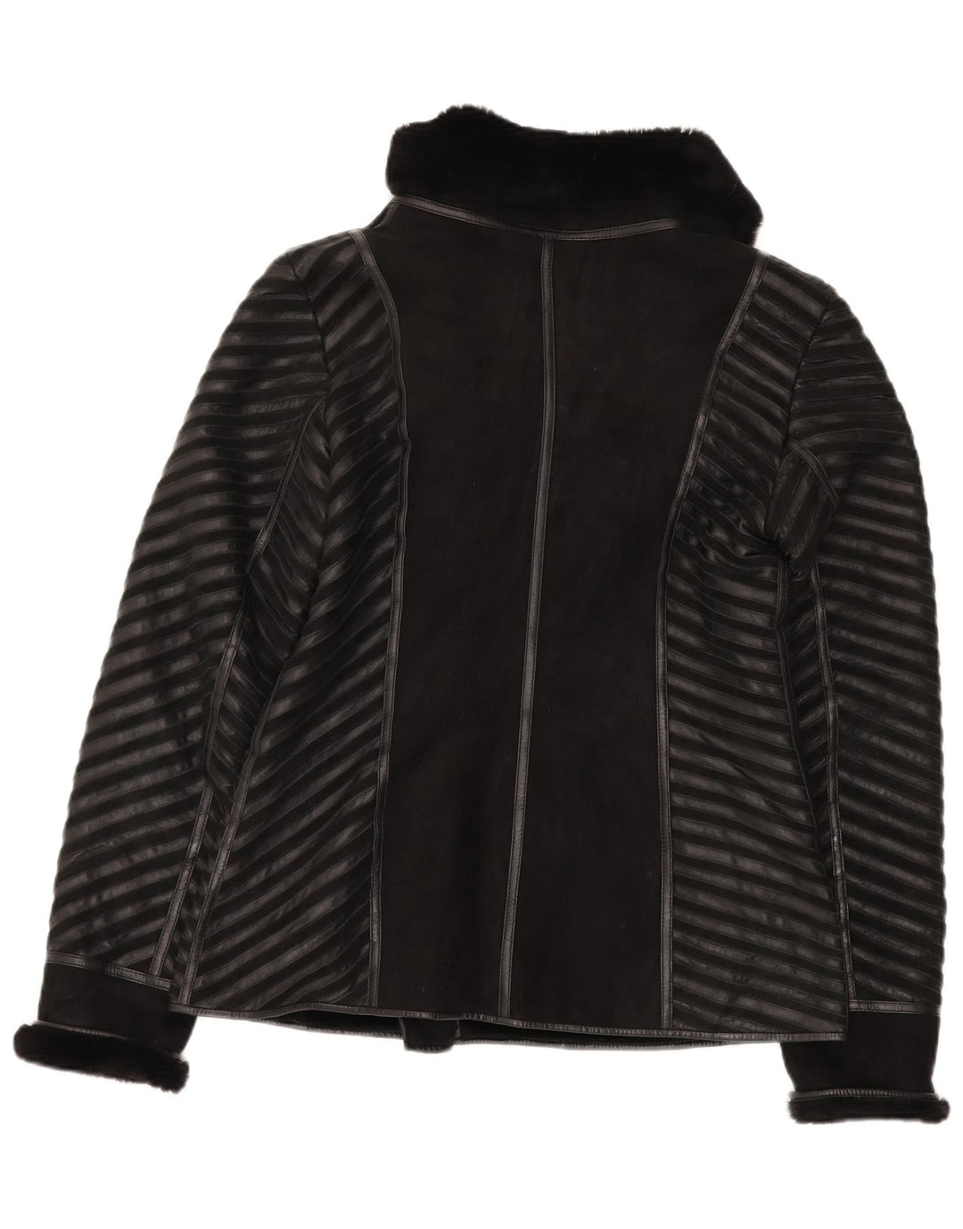 Giacca in shearling vintage da donna UK 18 XL in pelle a righe nere