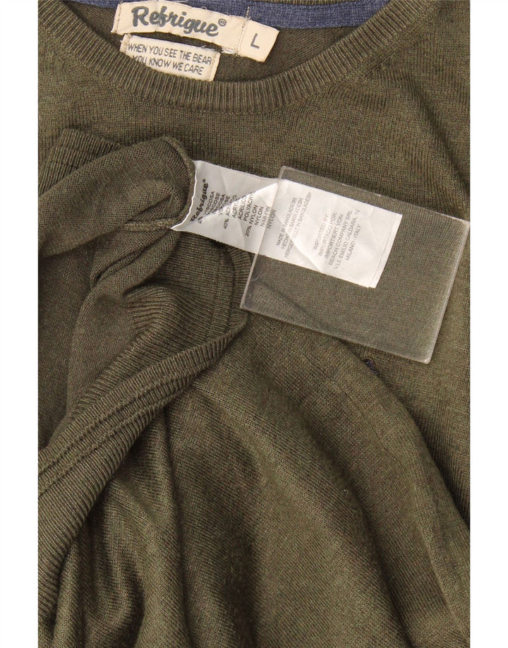 Refrigiwear Maglione da uomo girocollo maglione grande in viscosa kaki