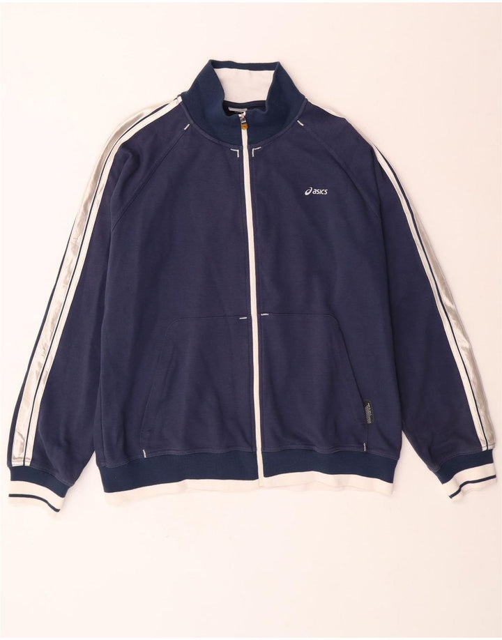 Giacca da tuta da uomo ASICS 2XL in cotone color block blu navy