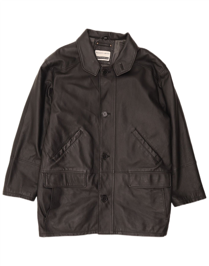ROVER&LAKES Cappotto in Pelle da Uomo IT 48 Medio in Pelle Nera